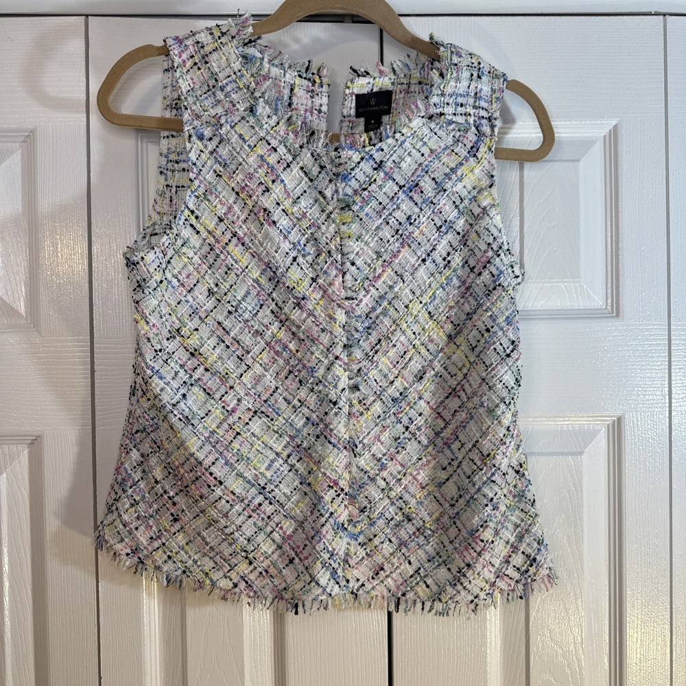 Worthington Women's Size 6 Multi Colored  Sleeveless Tweed Side Zip Top Textured